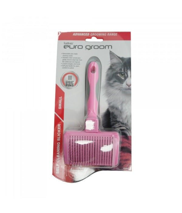 Euro Groom Self Cleaning Small Slicker Brush Soft Pin Cats